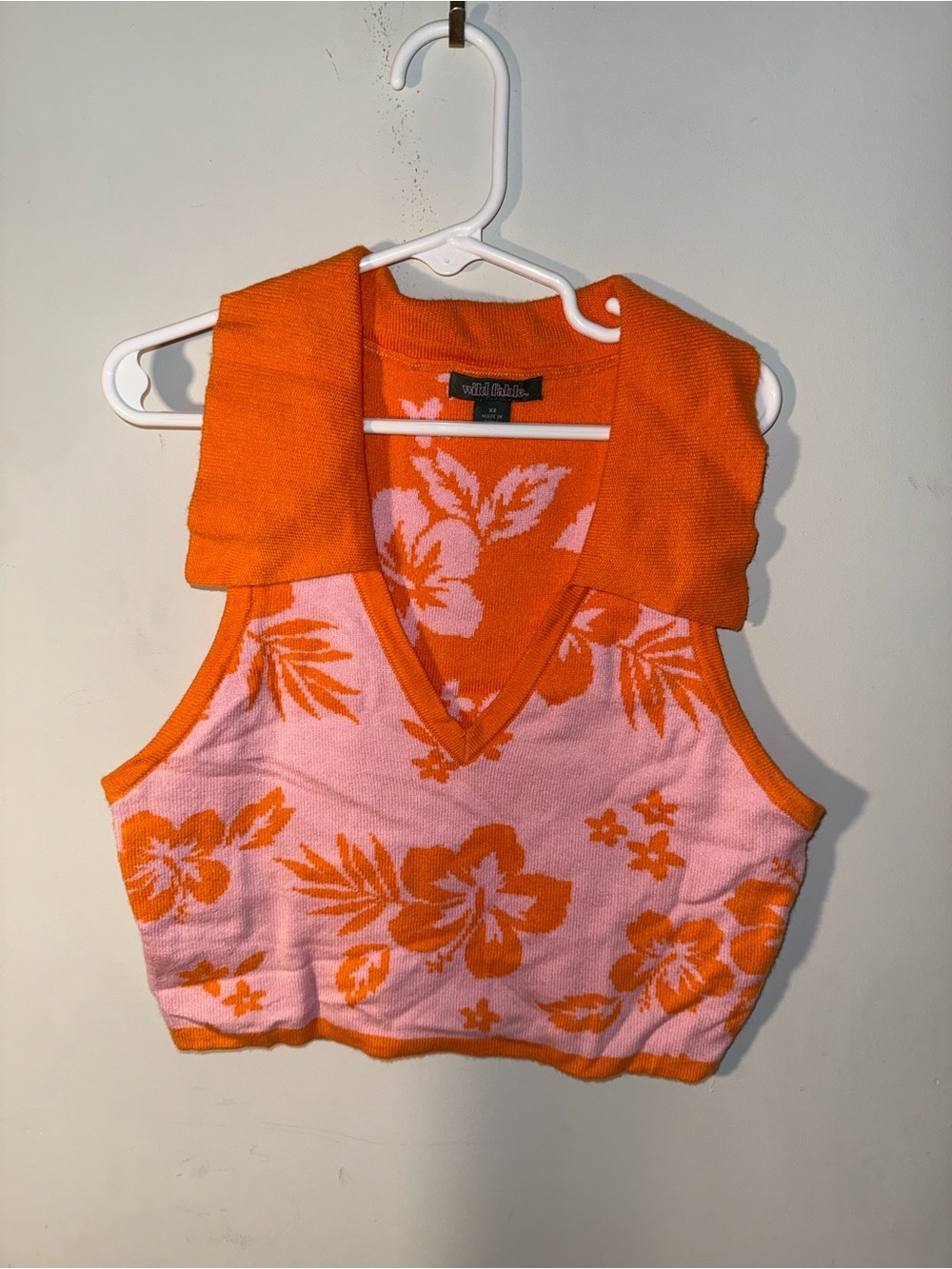 wild fable Orange & Pink Floral Collared Knit Crop Top summer top